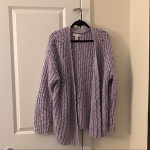 Oversized Lavender Button-Front Cardigan